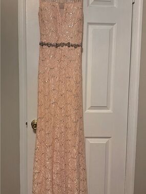 My Michelle Blush Pink Lace Maxi Dress with Beaded Waist